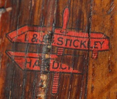 Red decal signature "L.& J.G. Stickley, Handcraft" on inside of front leg.  Circa 1906-1912.